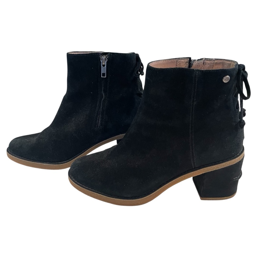 UGG Corinne Black Suede Bootie Women Size 9 Zip Lace Block Heel Boho Cabincore